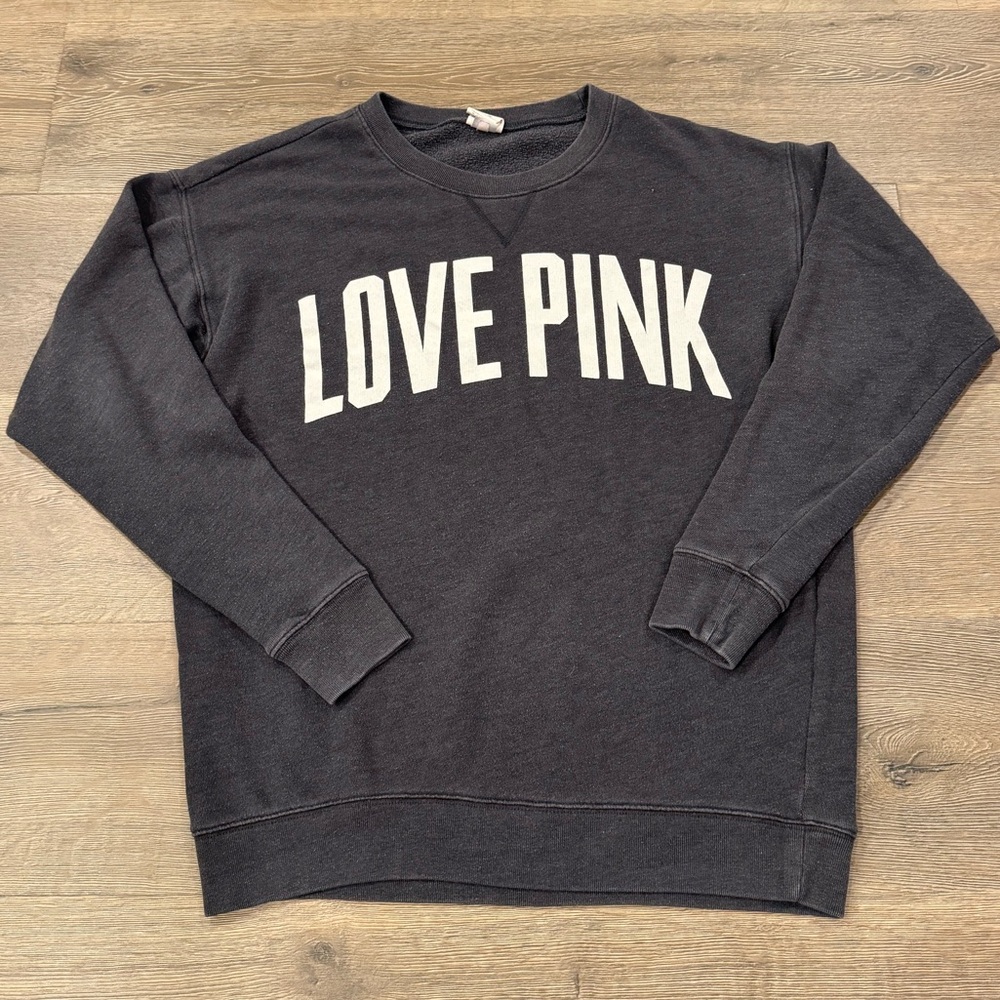 Pink Victorias Secret Love Pink Crewneck Sweatshirt Y2K Grey White Oversized